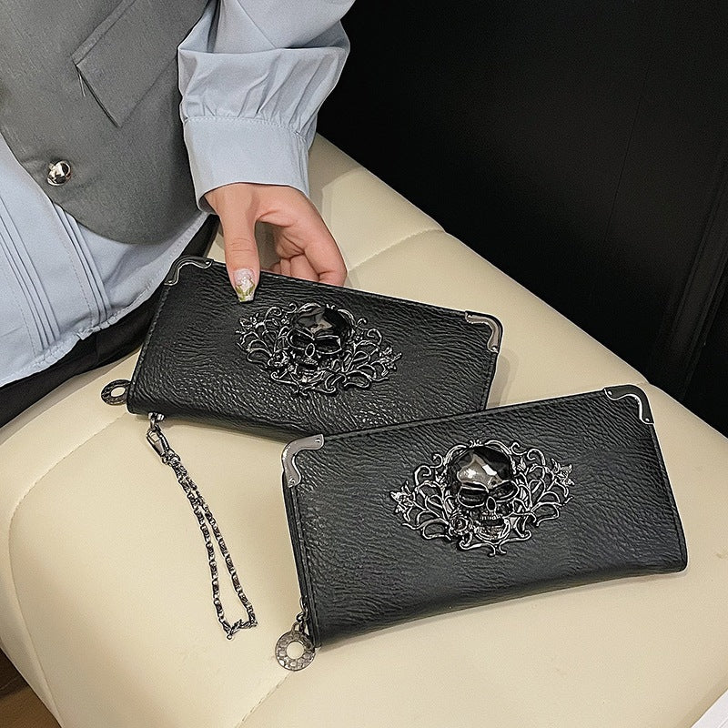 Long Retro Skull Design Wallet Clutch Bag