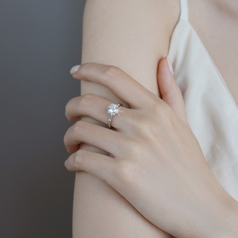 Floral Moissanite Ring 18K Gold Plated Sterling Silver
