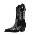 Bapolee Womens Sparkly Rhinestone Bling Cowgirl Suede Western Boots Shiny Pointed Toe Chunky Heel Glitter Ankle Booties6