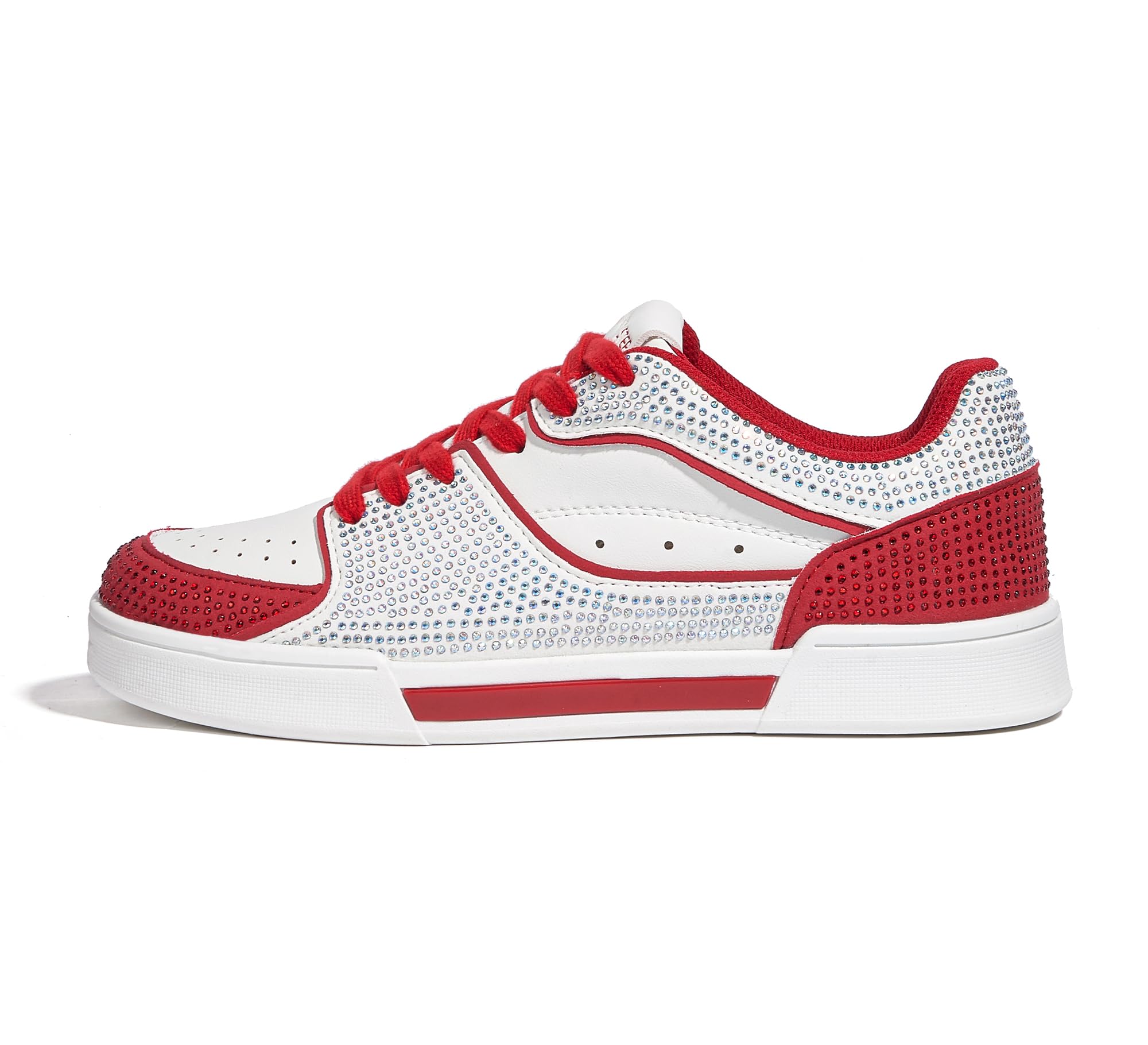 LUCKY STEP Womens Rhinestone Sneakers Sparkly Bling Glitter Wedding Tennis Shoes Fashion Casual Walking Comfortable Shiny Footwear(Red10)
