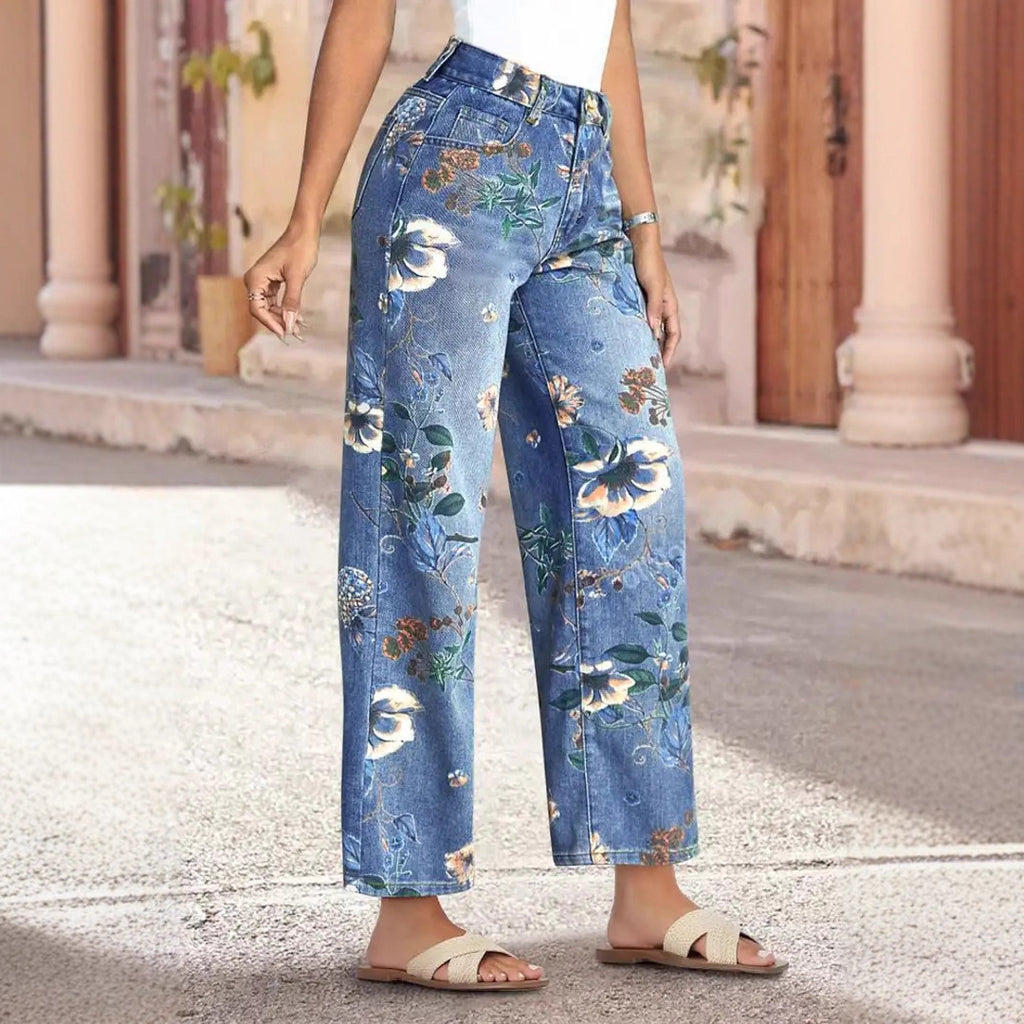 Floral Print High Waist Wide Leg Jeans