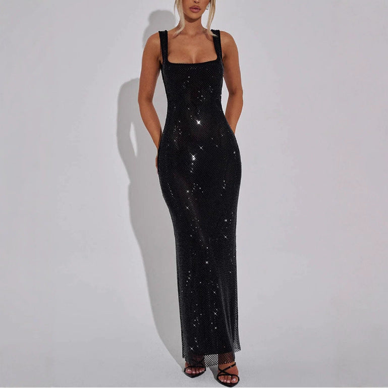 Double Strap Sequin Mesh Dress