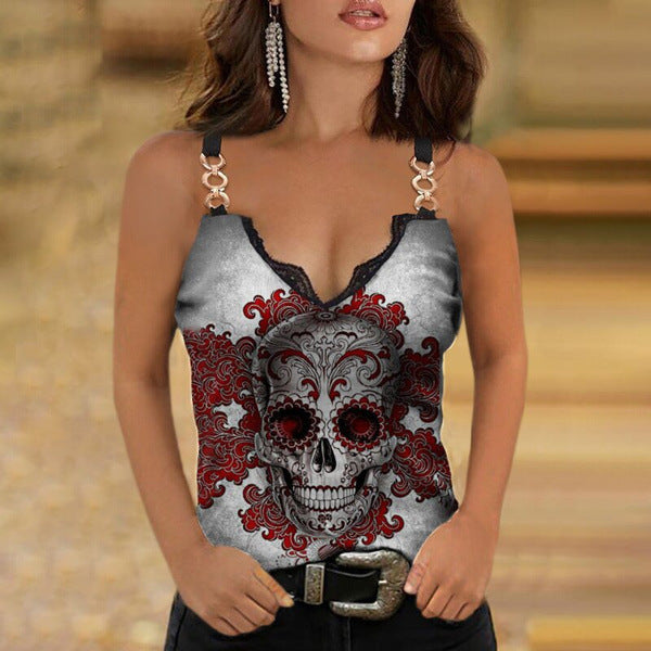 Skull Print Lace T-shirt