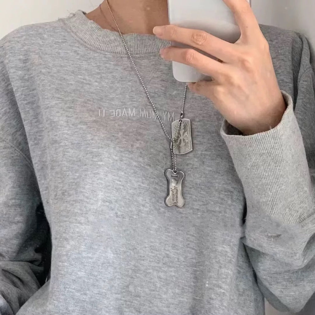 Engraved Skull Bone Saturn Necklace