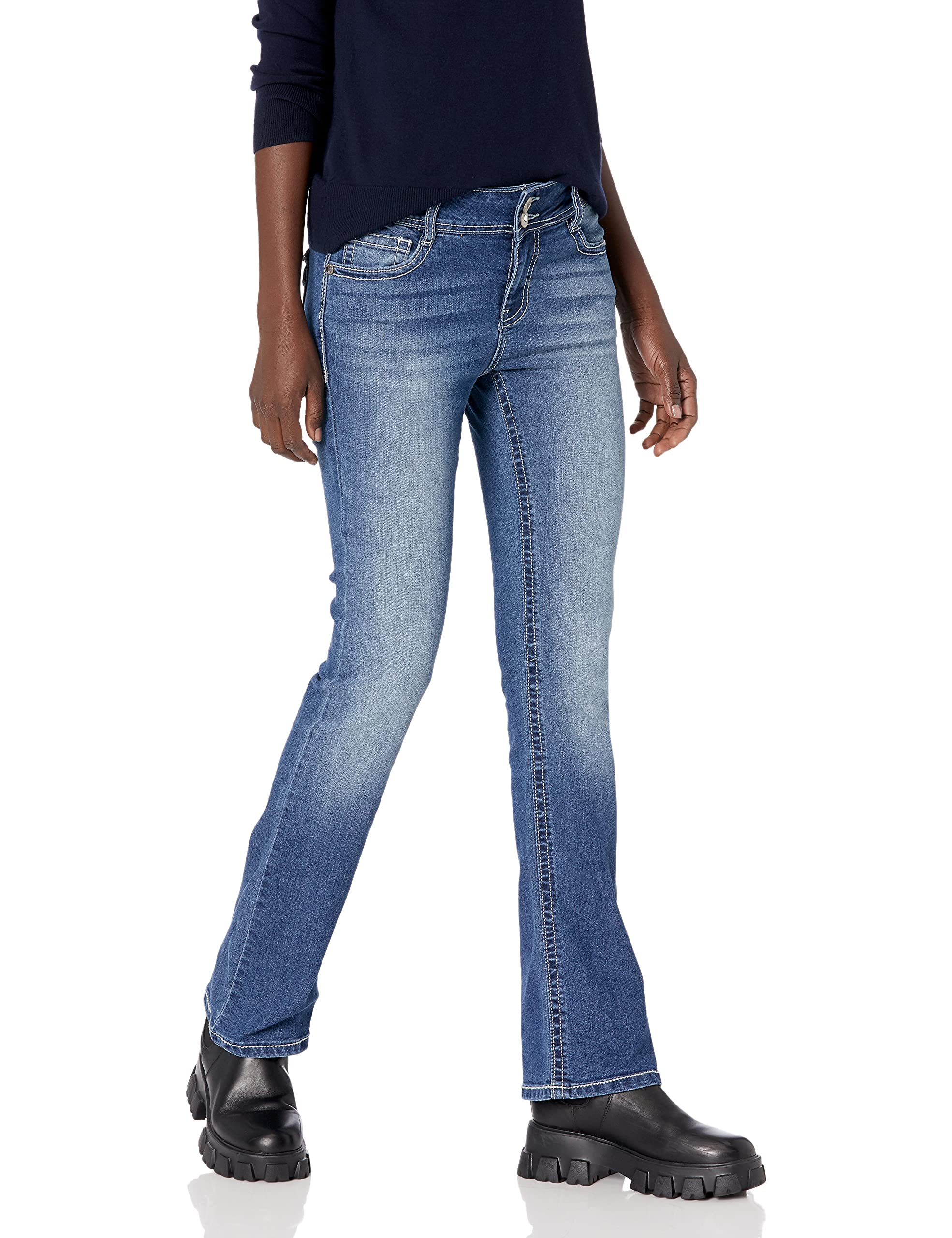WallFlower Womens Size Luscious Curvy Bootcut Mid-Rise Bling Insta Stretch Juniors Jeans (Standard Denver 14 Plus