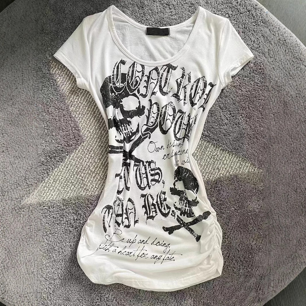 Retro Punk Skull Print Slim Fit T-Shirt