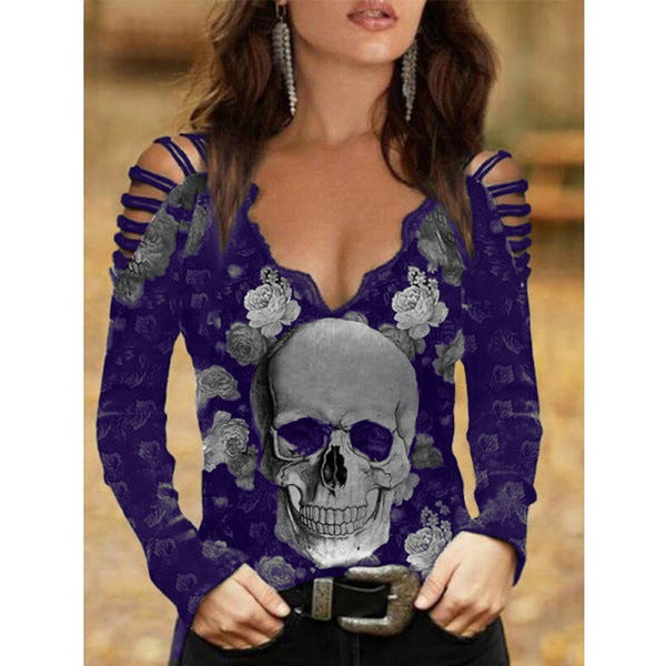 Skull Print Lace T-shirt