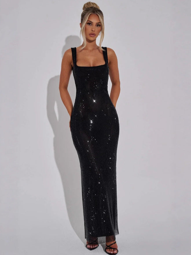 Sequin Mesh Diamond Evening Dress