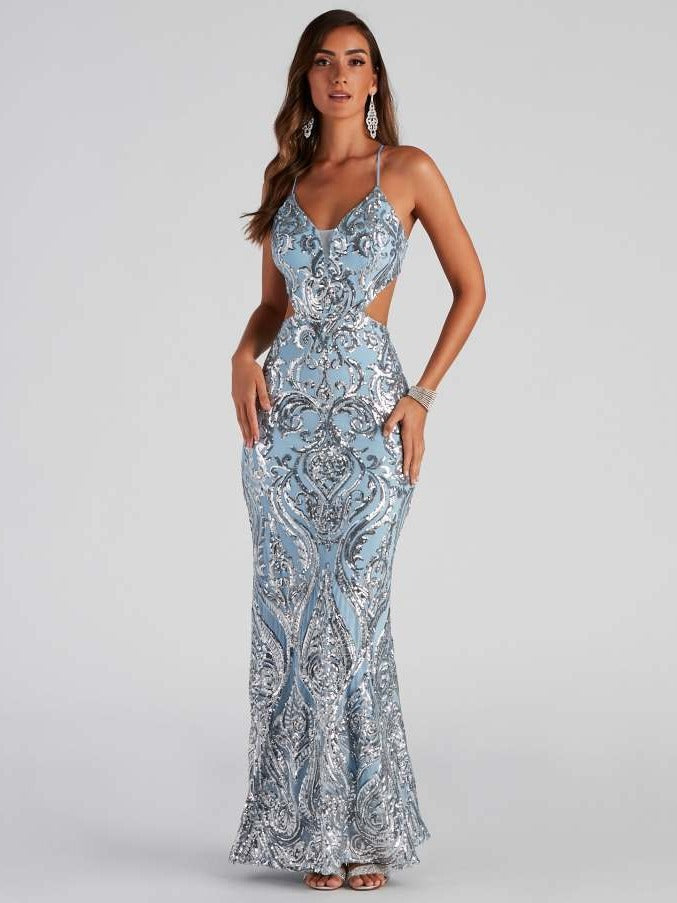 Elegant Sequin V-neck Evening Dress