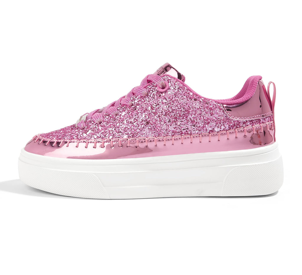 LUCKY STEP Platform Glitter Sneakers for Women Fashion Sparkly Bling Shiny Low Top Tennis Sneakers Faux Leather Casual Walking Shoes(Pink Glitter9)