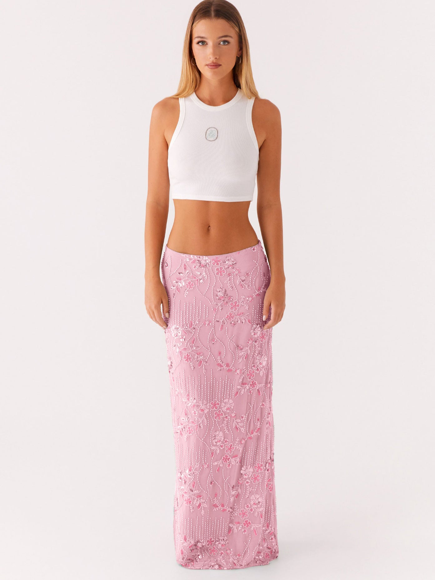 Embroidered Sequin Long Skirt