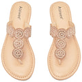 Ataiwee Womens Flat Slide Sandals - Casual Bling Bohemian Thong Slip on Summer Flat Sandals.(2207007-2GD/MF9.5)