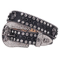 TINIDI Western Men Women Rhinestone Belts Bling Crystal Skulls Studded Diamond Leather Belt (44: fits waist from 32"-34" Black-White)