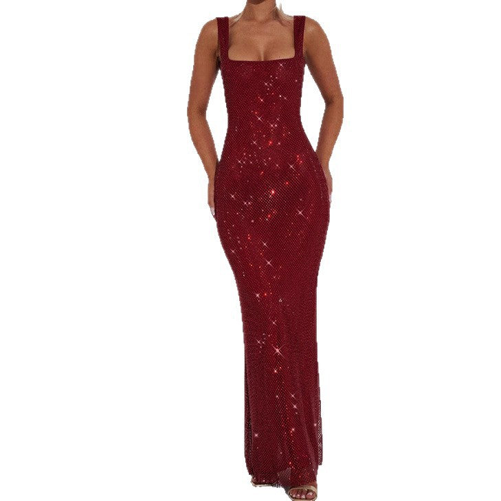 Double Strap Sequin Mesh Dress