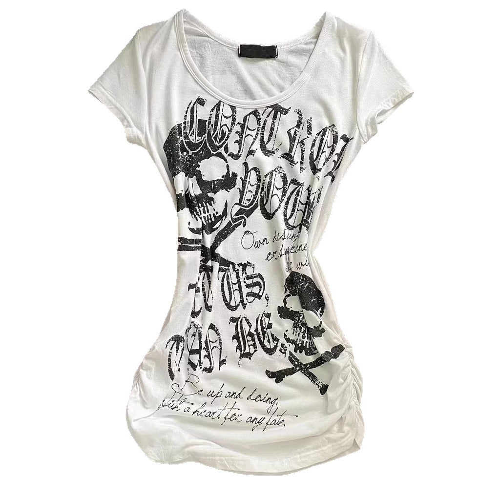 Retro Punk Skull Print Slim Fit T-Shirt