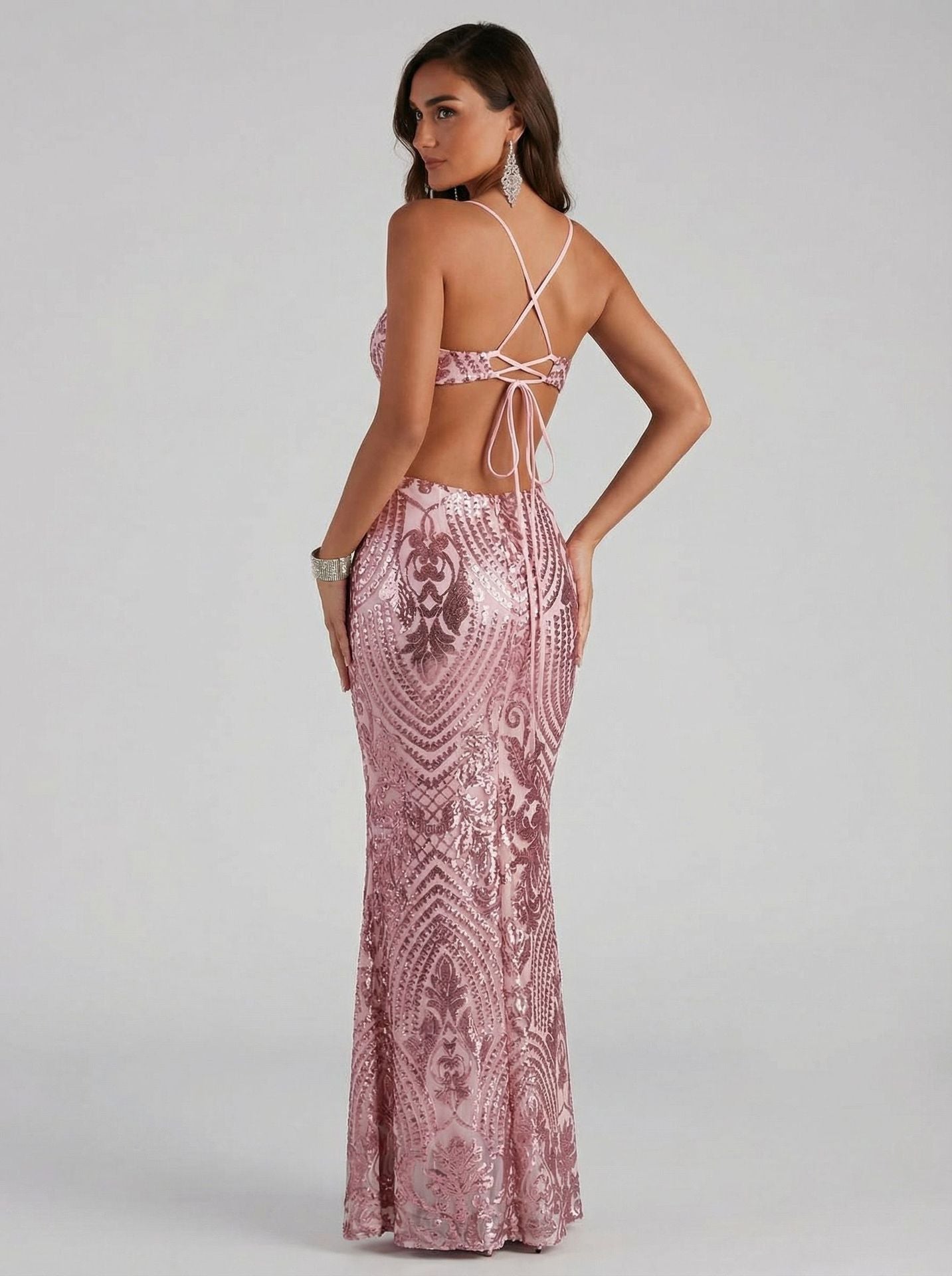 Elegant Sequin V-neck Evening Dress