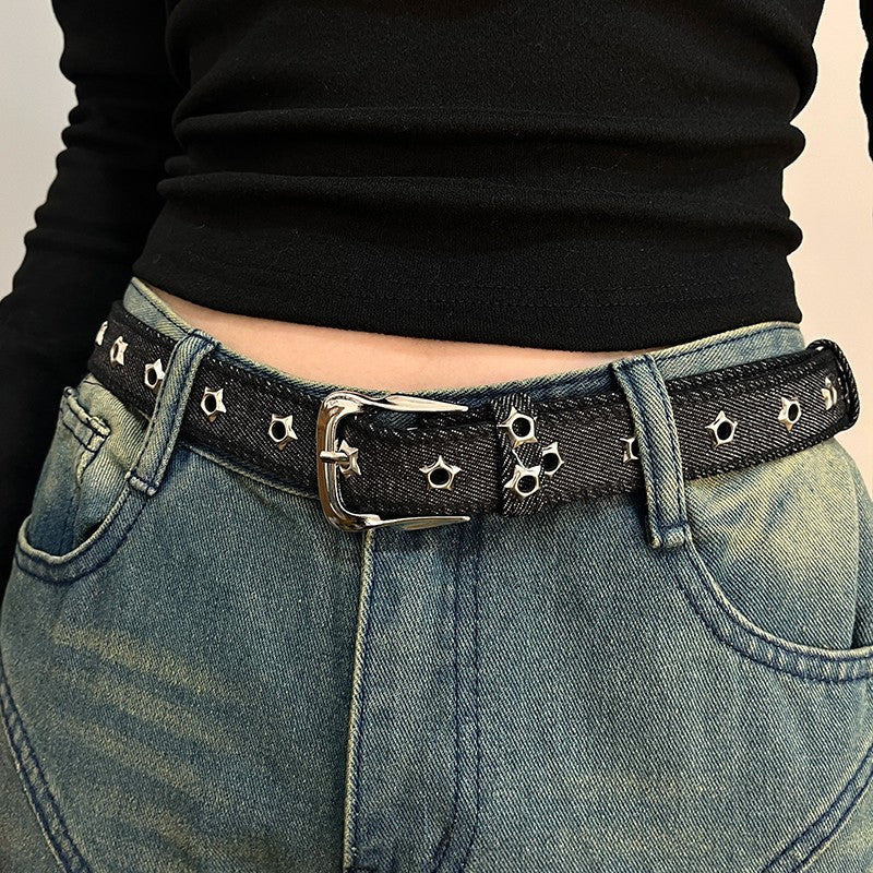 Vintage Star Studded Denim Leather Belt