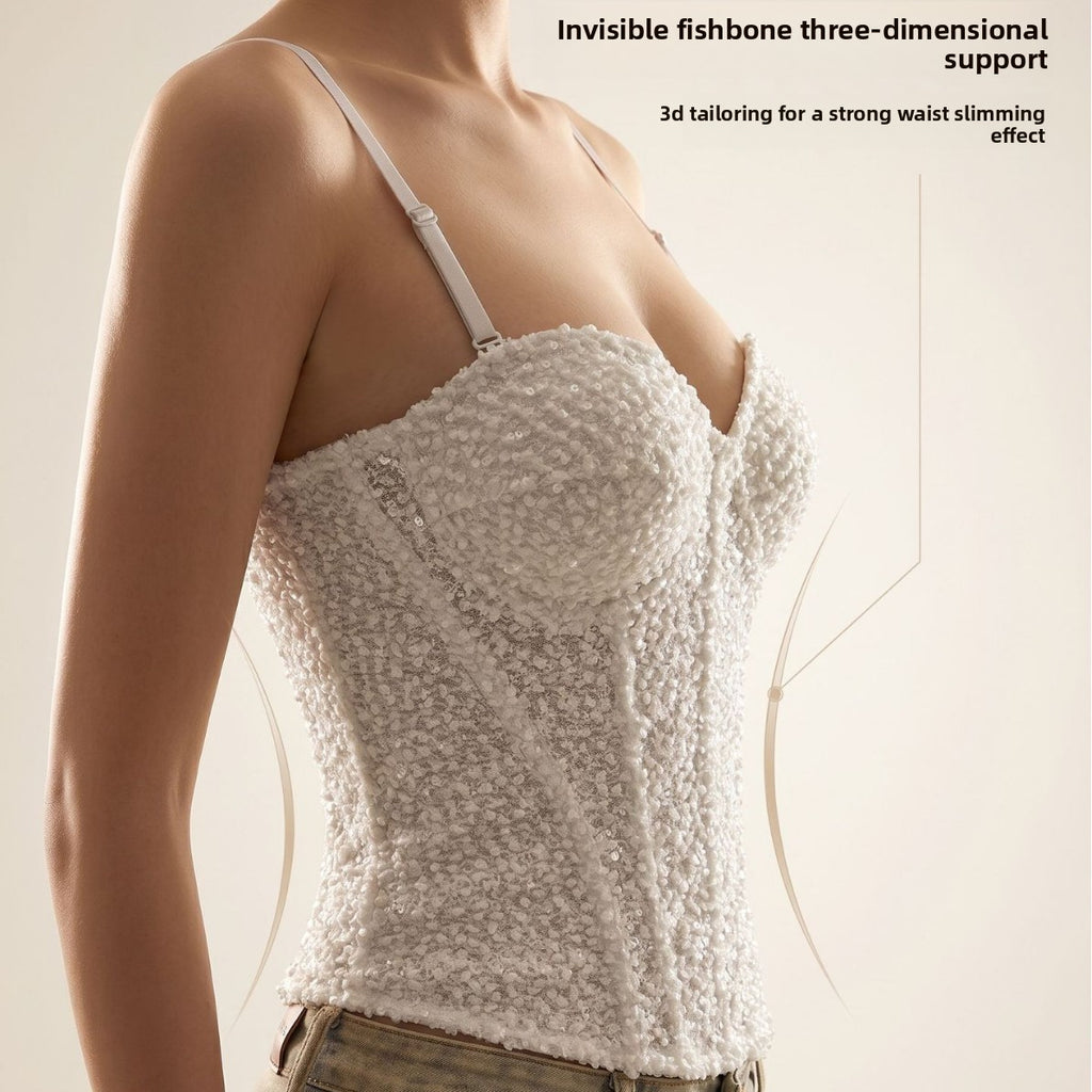 French Style 3D Sequin Fishbone Bra Top