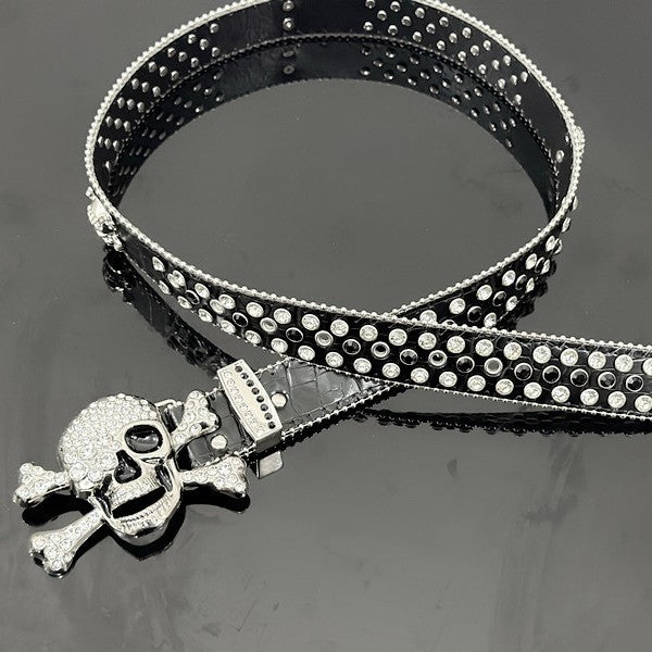 Skull Punk Belt with Rhinestones for Men and Women