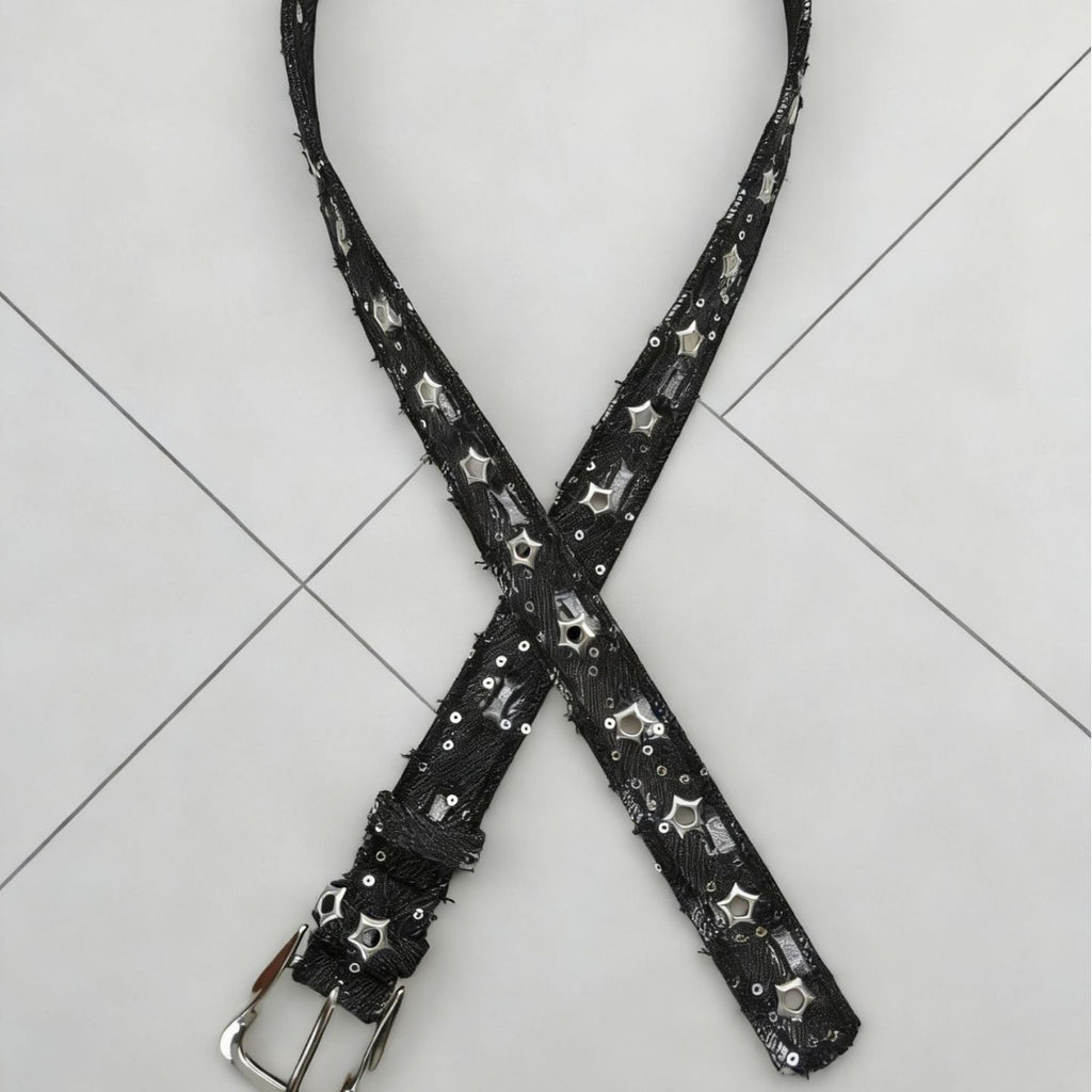 Vintage Star Studded Denim Leather Belt