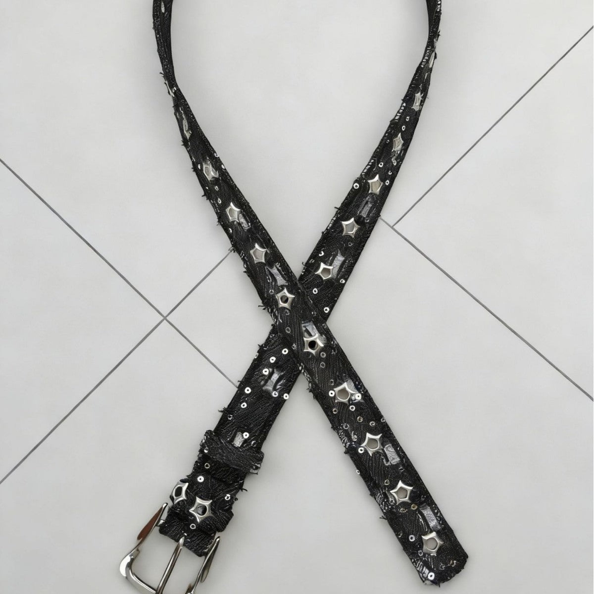Vintage Star Studded Denim Leather Belt
