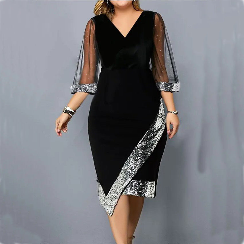 Gold Velvet Sequin Mesh Dress