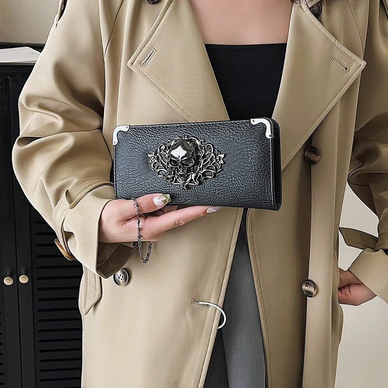 Long Retro Skull Design Wallet Clutch Bag