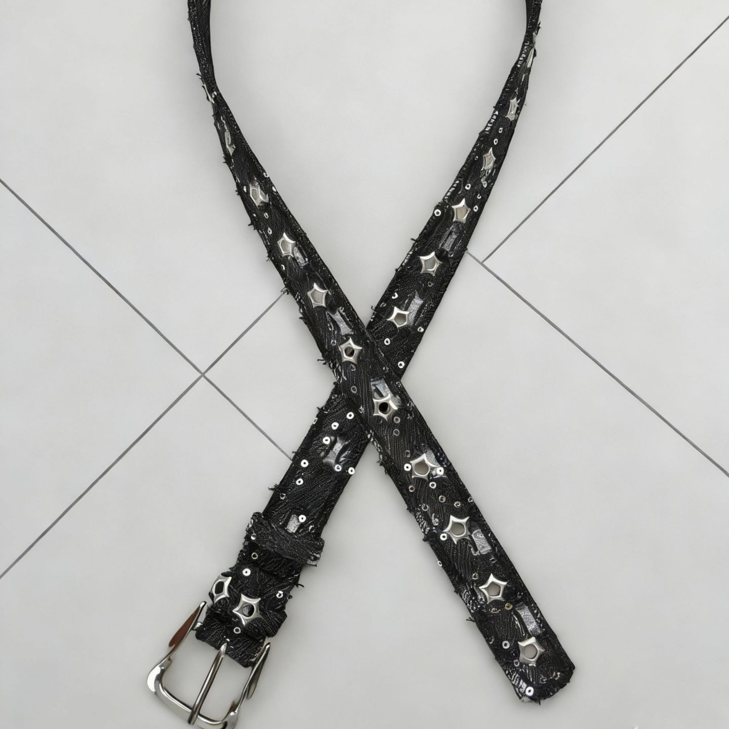 Vintage Star Studded Denim Leather Belt