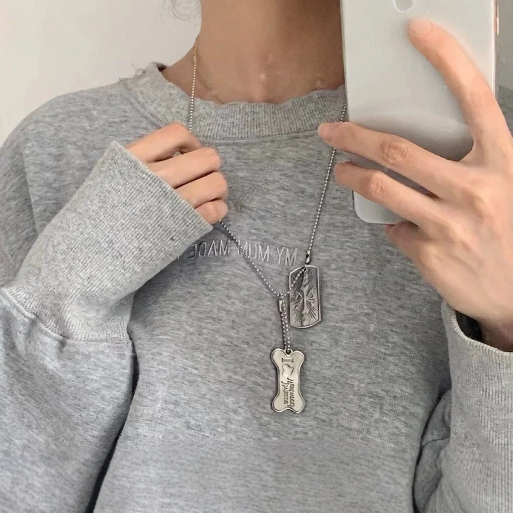Engraved Skull Bone Saturn Necklace