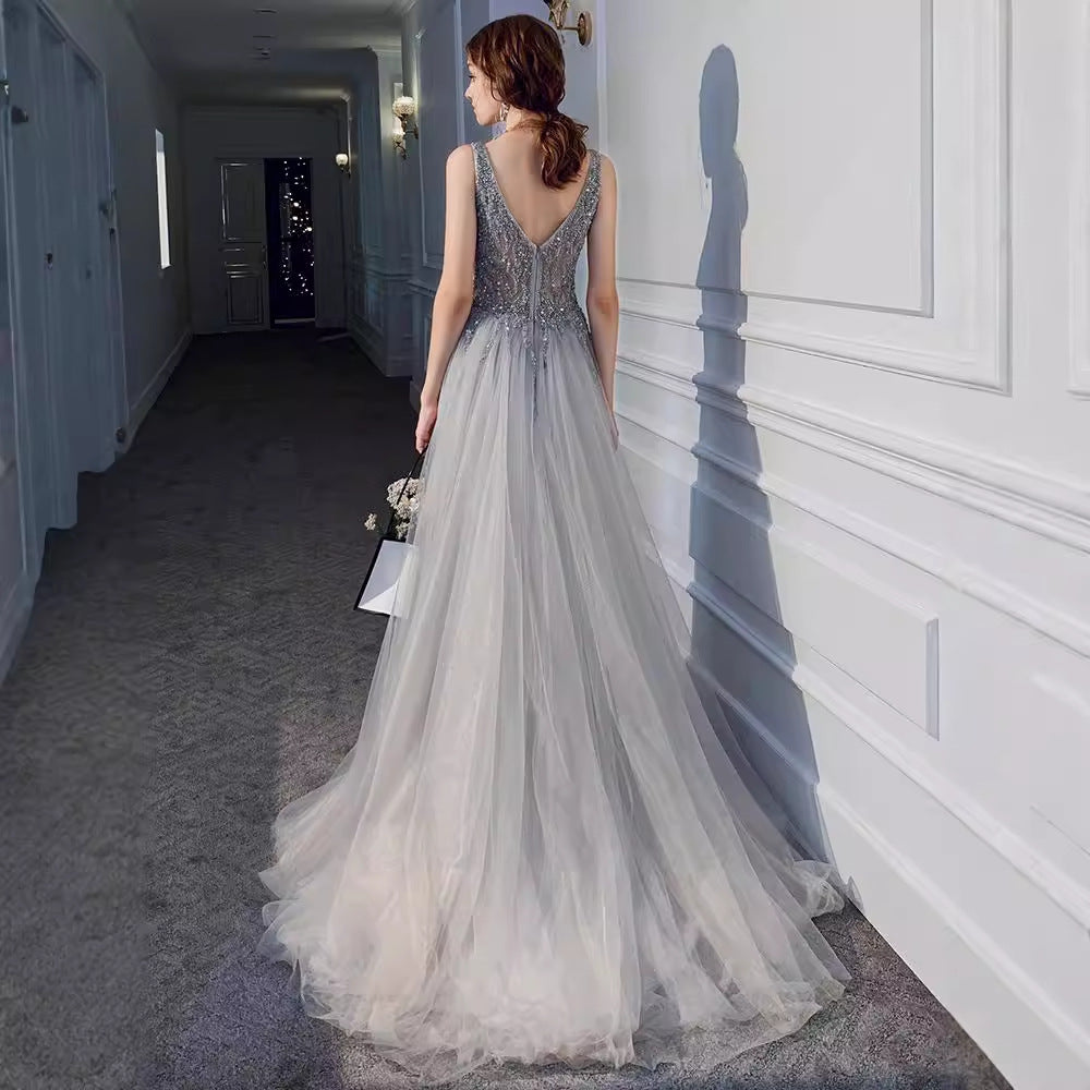 Sequin Backless Evening Dress