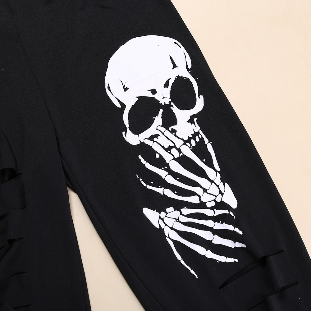 Skull Pattern Ripped Leggings