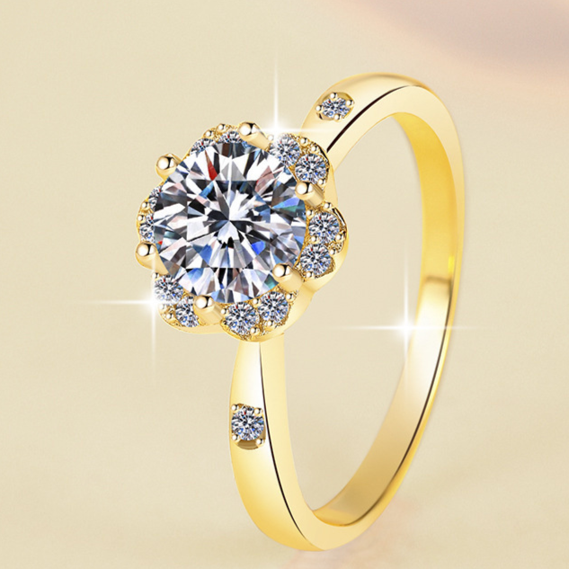 Floral Moissanite Ring 18K Gold Plated Sterling Silver