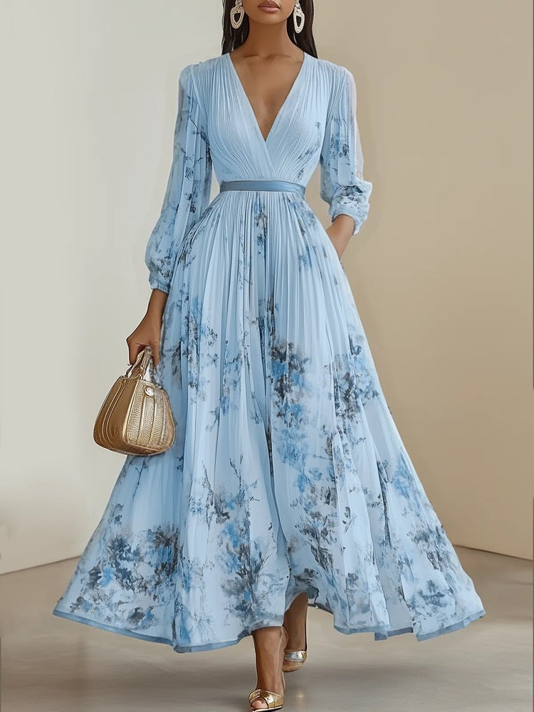 Floral Print Pleated Dress