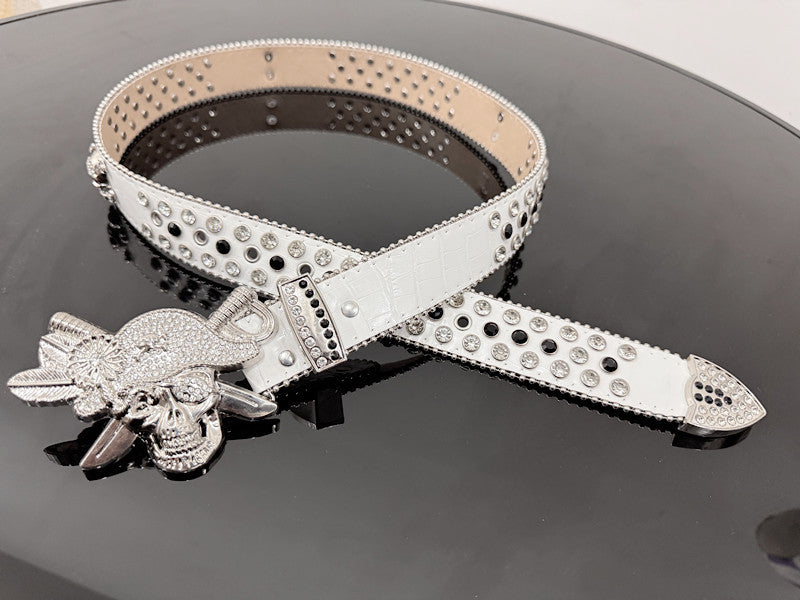 Skull Punk Belt with Rhinestones for Men and Women