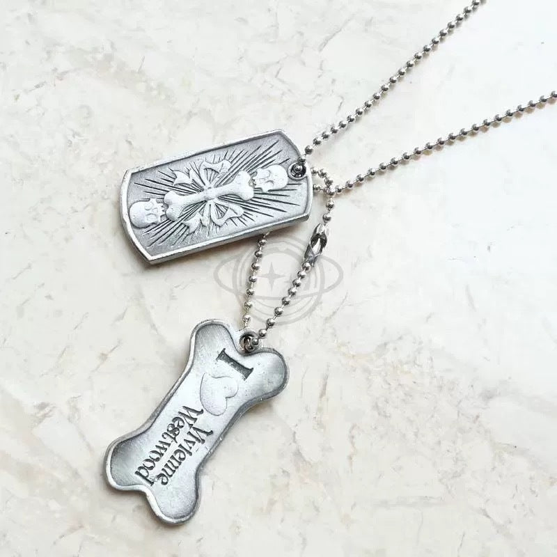 Engraved Skull Bone Saturn Necklace