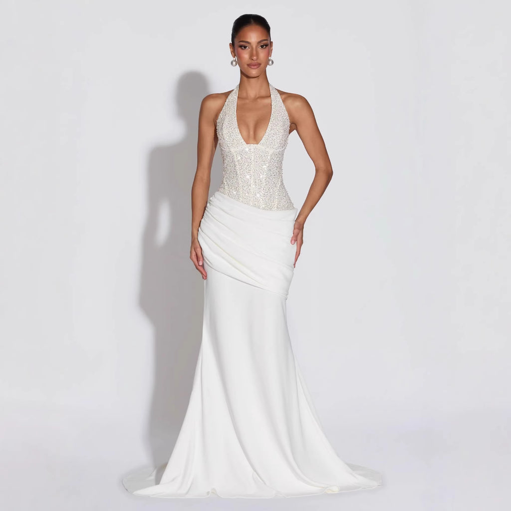 Sequin Halter Evening Gown