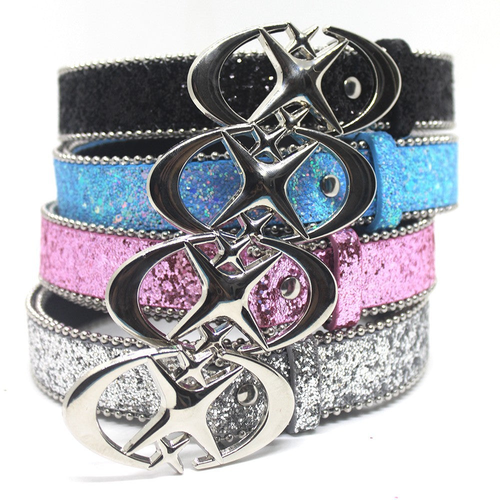 Double Crescent Moon Cross-stripe Sequin Belt