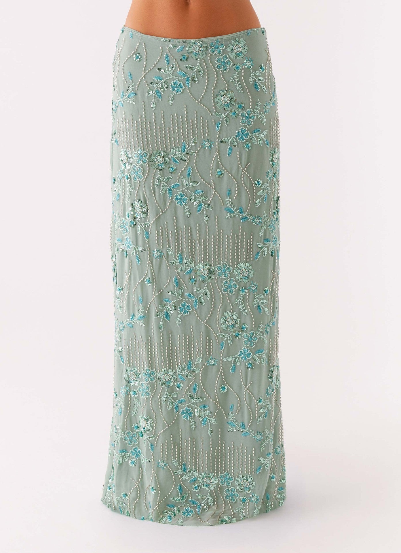 Embroidered Sequin Long Skirt