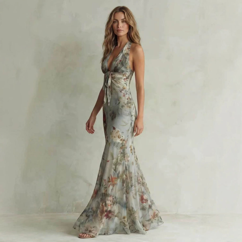 Floral V-Neck Sleeveless Dress