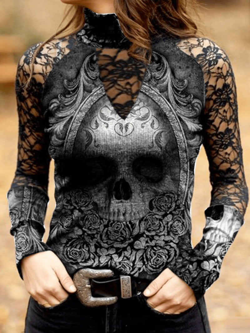Skull Print Lace T-shirt