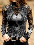 Skull Print Lace T-shirt