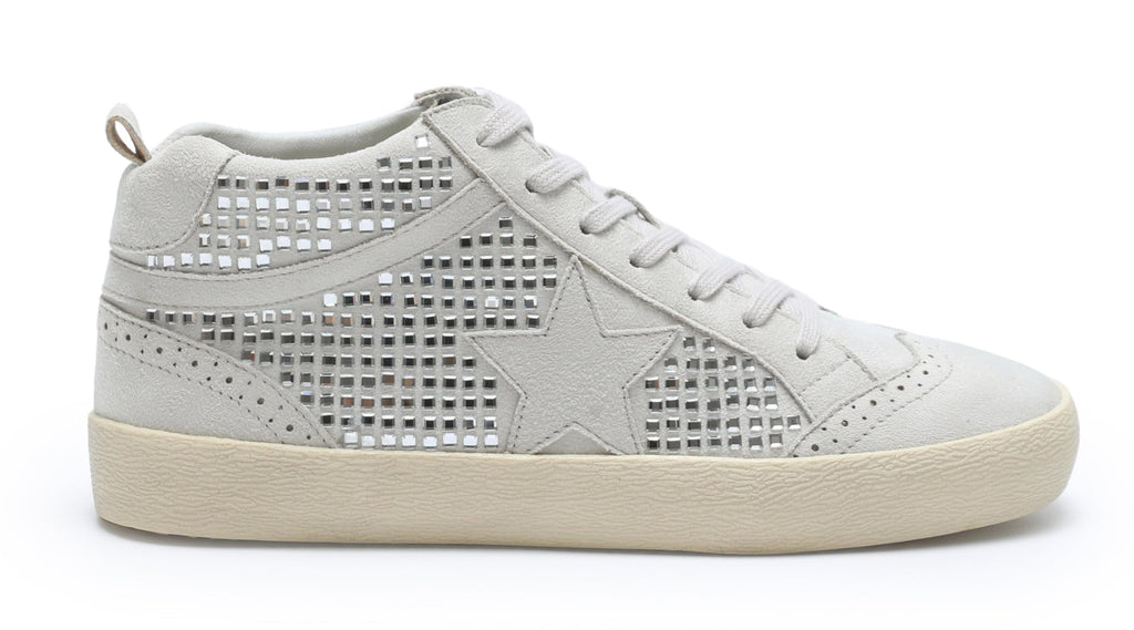Mi.iM Daisy Rubber Sole Lace-up Glitter Suede Mid Star Sneakers(10 Grey Bling)