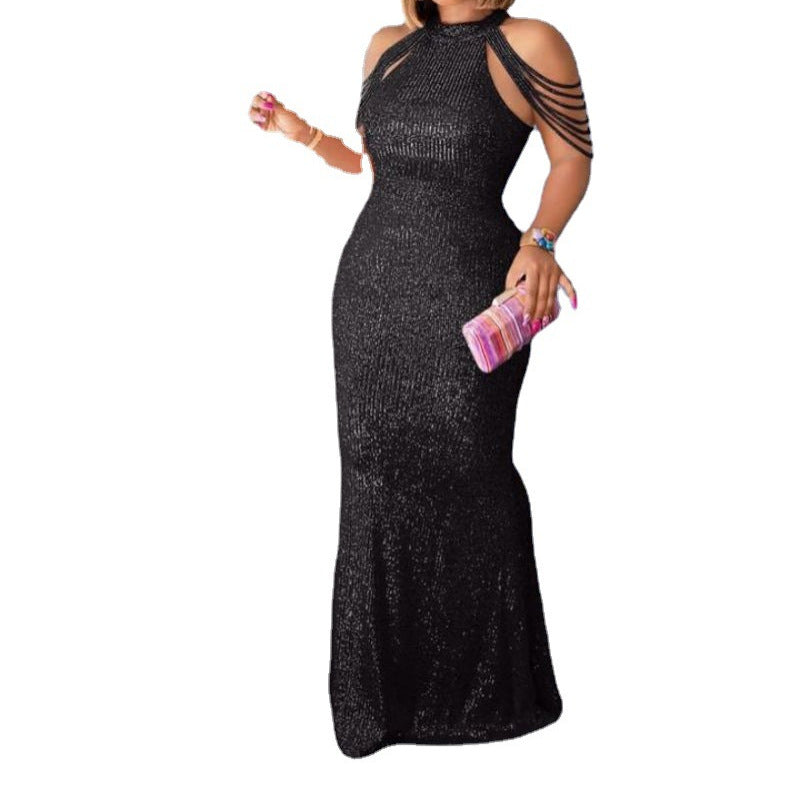 Sequin Sleeveless Round Neck Long Dress