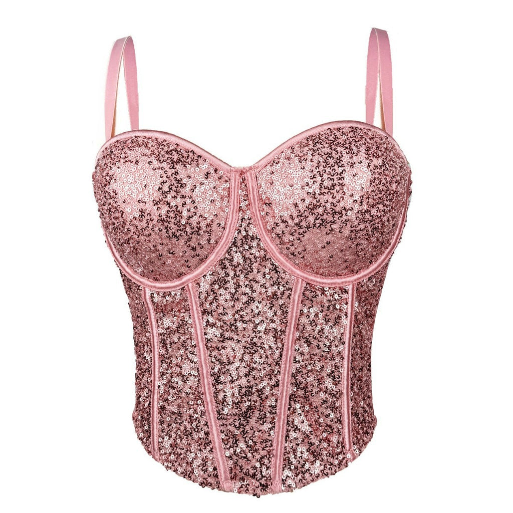 Lace Sequin Slim Fit Tube Top
