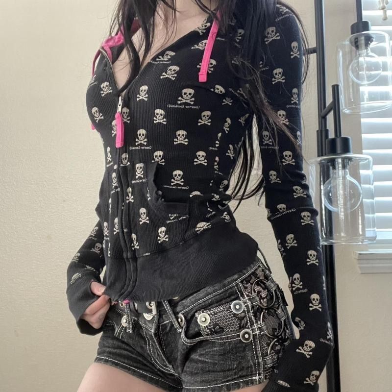 Punk Skull Print Zipper Hoodie