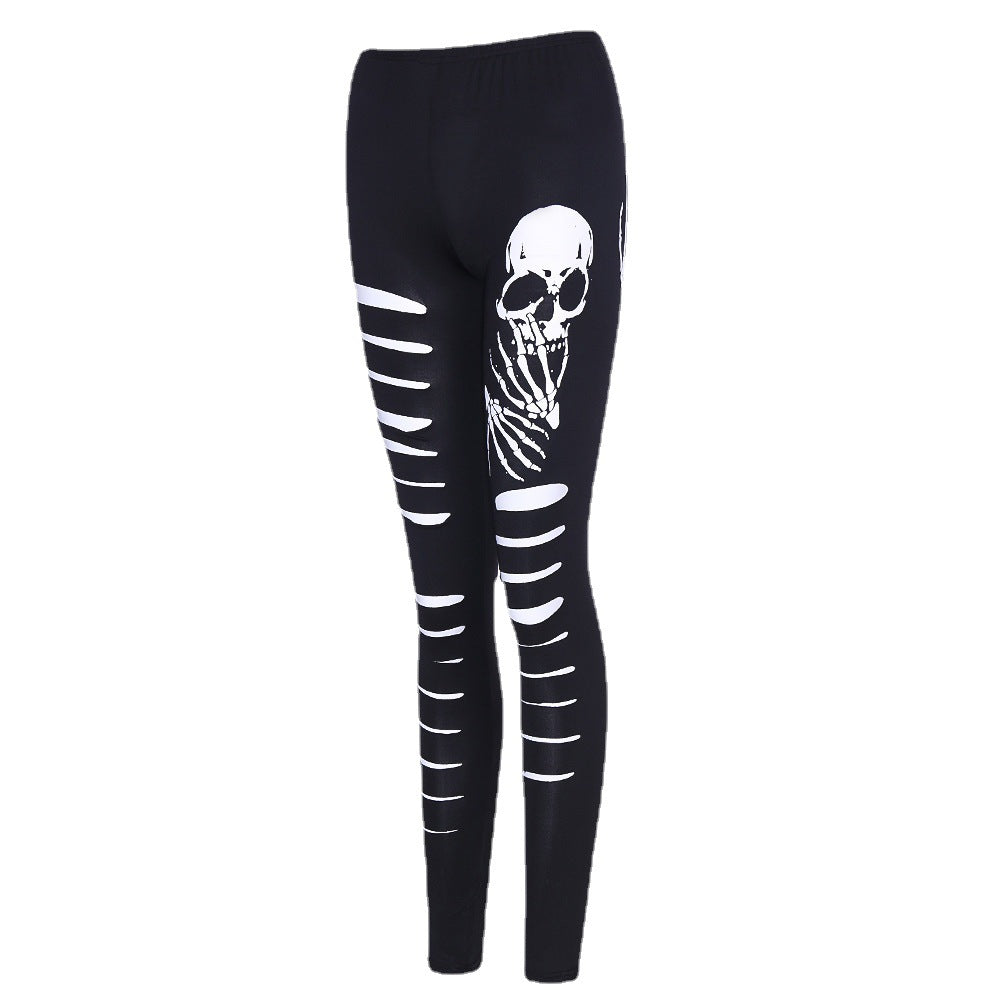 Skull Pattern Ripped Leggings