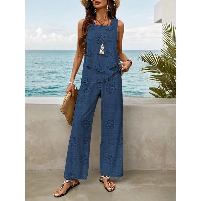 Sleeveless Floral Print Vest and Pants Set